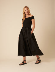 Black Bardot Midi Dress