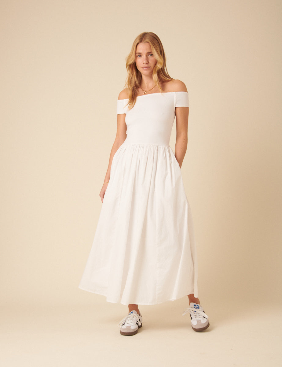 White Bardot Midi Dress