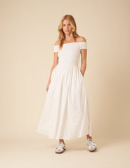 White Bardot Midi Dress