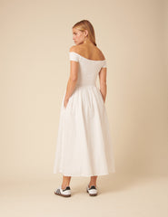 White Bardot Midi Dress