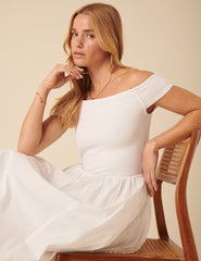 White Bardot Midi Dress