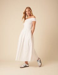 White Bardot Midi Dress
