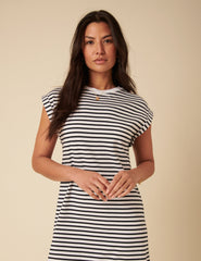White Striped Jersey Midi T-Shirt Dress