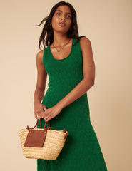 Green Pointelle Knitted Midi Dress