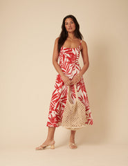 Red Floral Print Esk Midi Dress