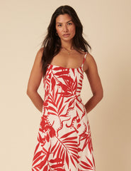 Red Floral Print Esk Midi Dress