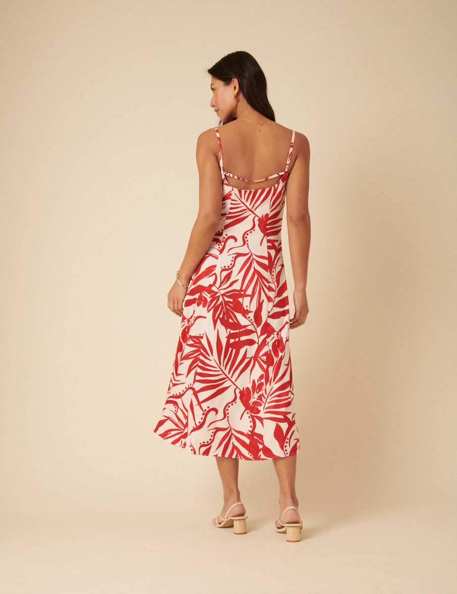 Red Floral Print Esk Midi Dress