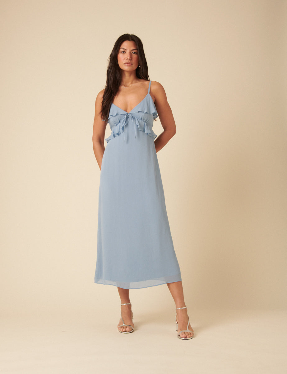 Blue Frill Roe Midi Dress