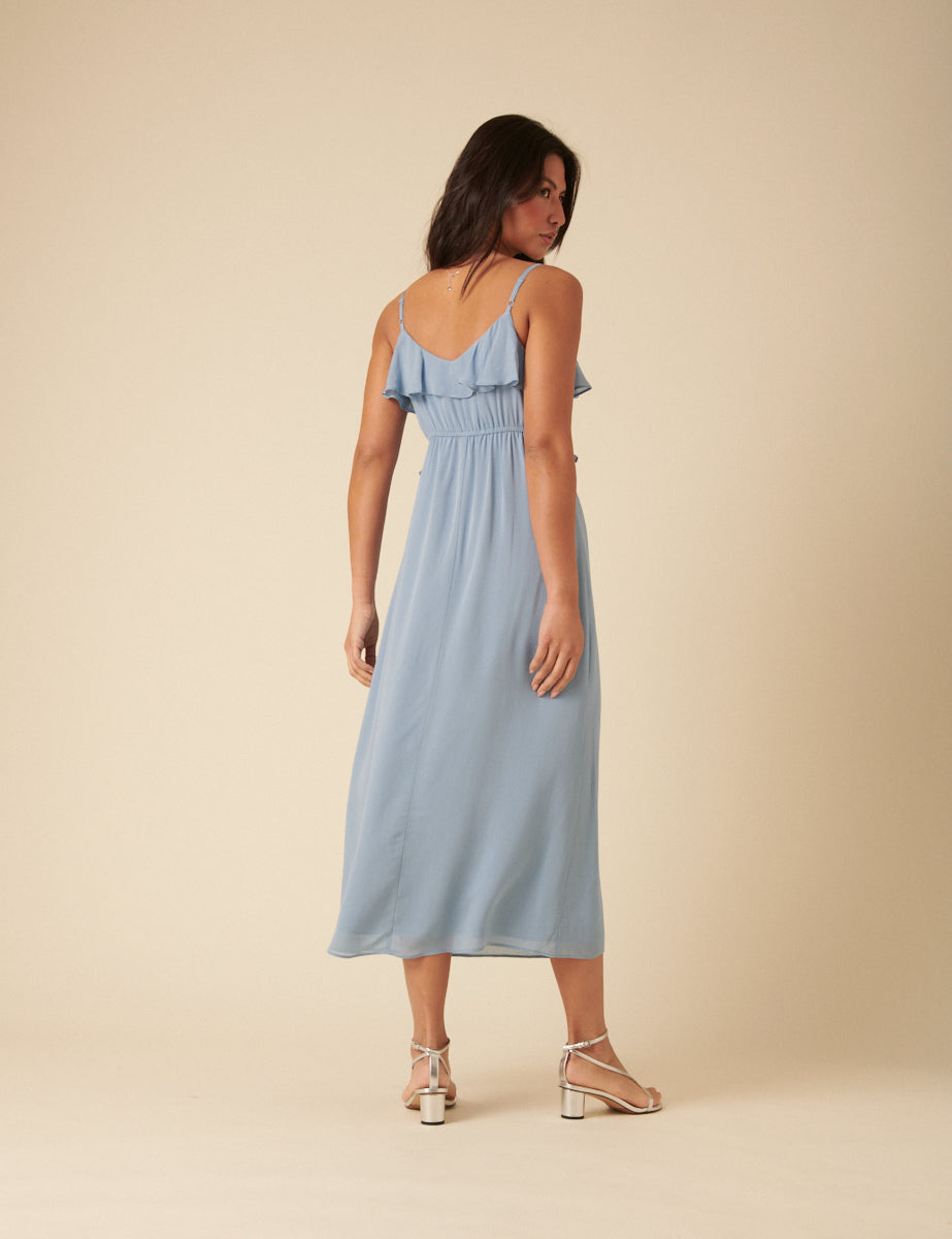 Blue Frill Roe Midi Dress