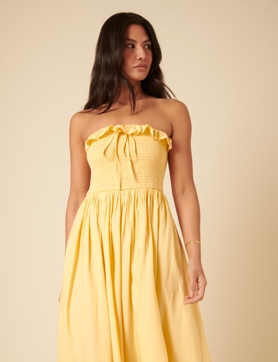 Butter Yellow Bandeau Bela Midi Dress