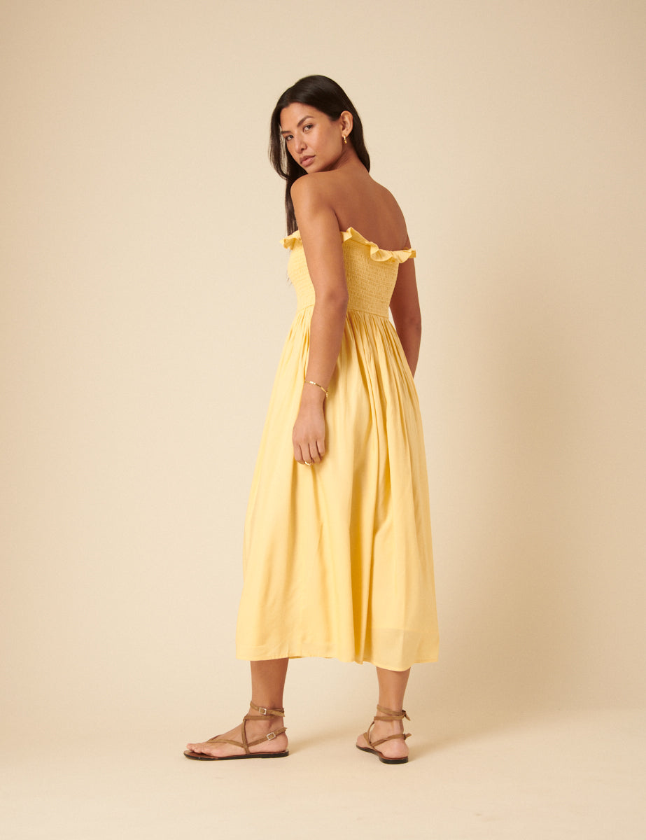 Butter Yellow Bandeau Bela Midi Dress