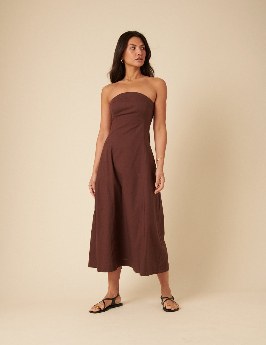 Brown Bandeau Gayle Midi Dress