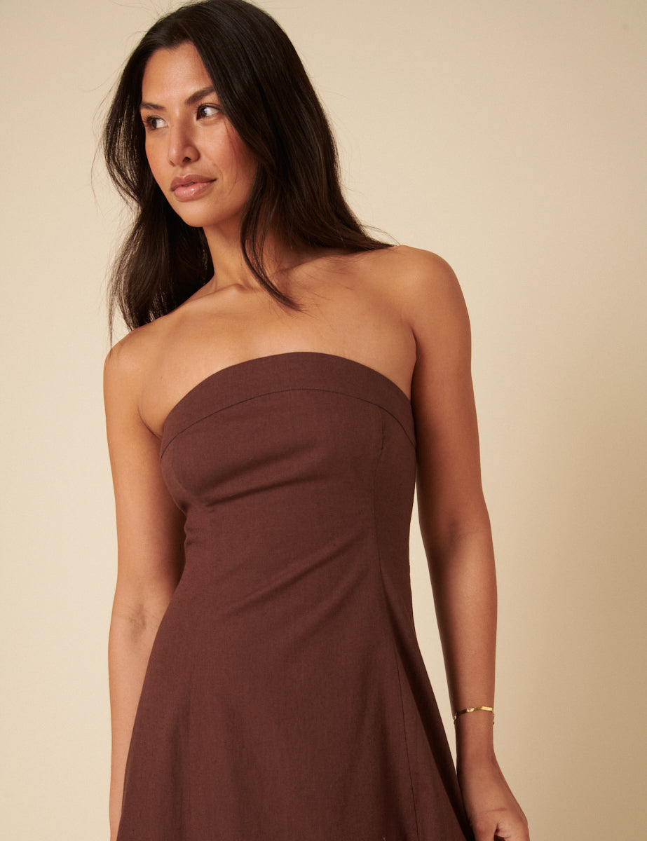 Brown Bandeau Gayle Midi Dress