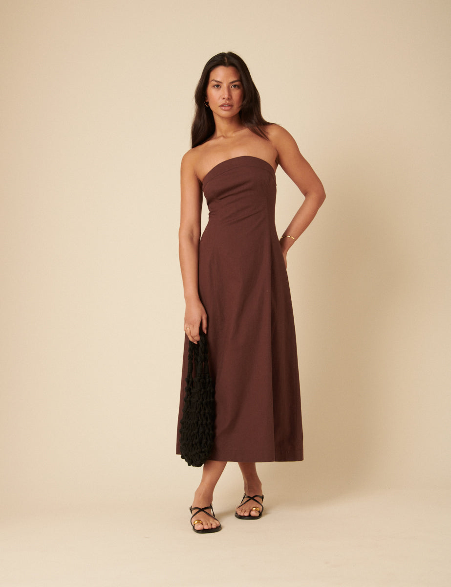 Brown Bandeau Gayle Midi Dress