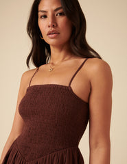 Brown Ruched Drop Waist Imogen Midi Dress