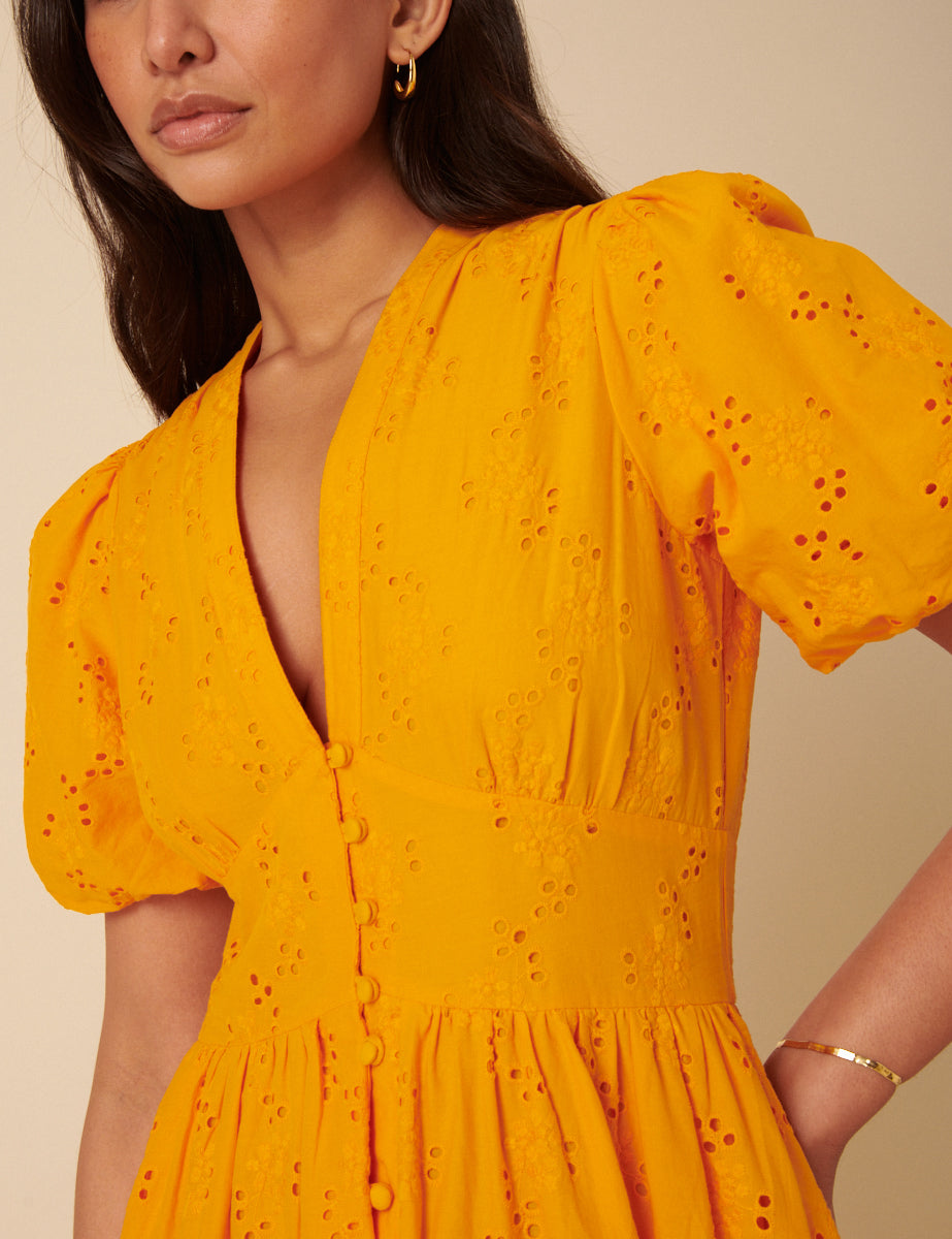 Orange Broderie Anglaise Starlight Midi Dress
