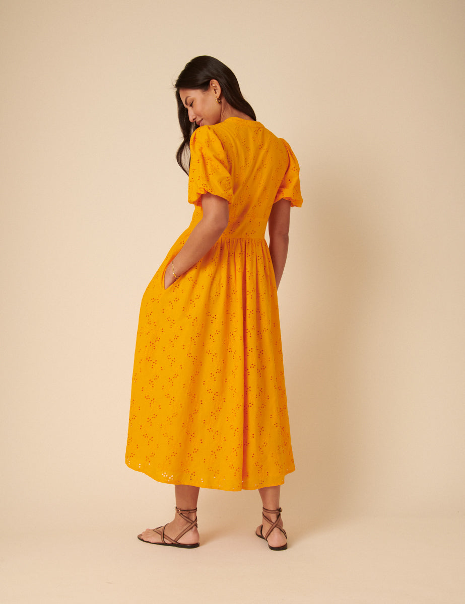 Orange Broderie Anglaise Starlight Midi Dress