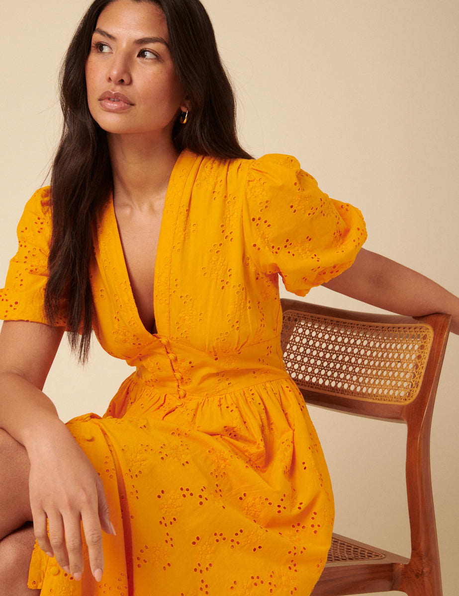Orange Broderie Anglaise Starlight Midi Dress