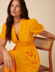 Orange Broderie Anglaise Starlight Midi Dress