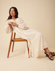 White Tie Front Balloon Sleeve Tiered Adley Midi Dress