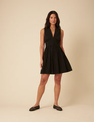 Black Linen-blend Sleeveless Starlight Mini Dress