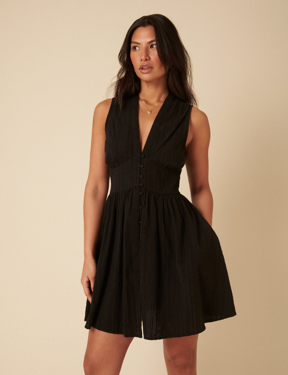 Black Linen-blend Sleeveless Starlight Mini Dress