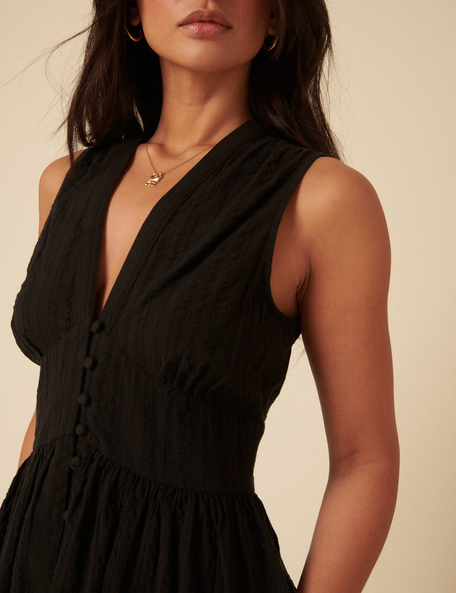 Black Linen-blend Sleeveless Starlight Mini Dress