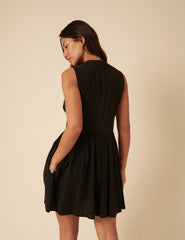 Black Linen-blend Sleeveless Starlight Mini Dress