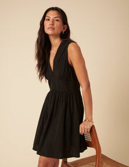 Black Linen-blend Sleeveless Starlight Mini Dress