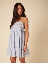 Blue Embroidered Florian Mini Dress