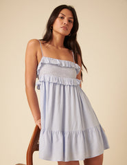 Blue Embroidered Florian Mini Dress