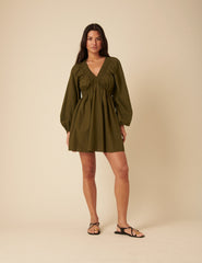 Khaki Long Sleeve Irene Mini Dress