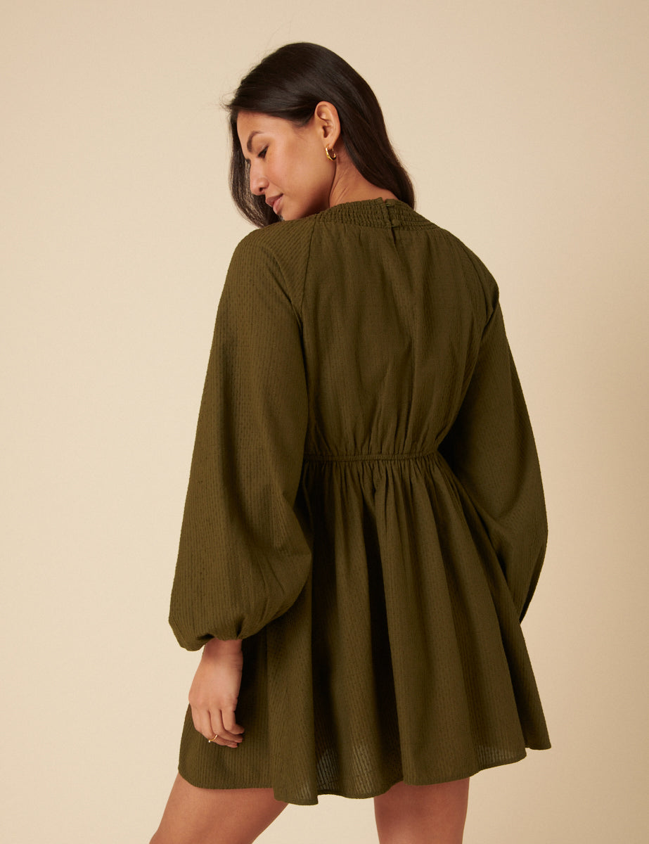 Khaki Long Sleeve Irene Mini Dress