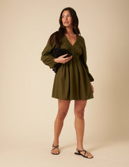 Khaki Long Sleeve Irene Mini Dress