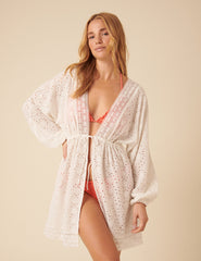 White Broderie Anglaise Beach Kimono