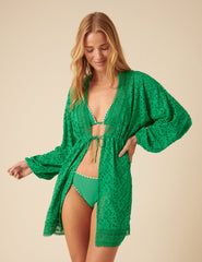 Green Broderie Anglaise Beach Kimono