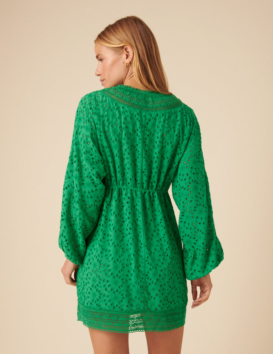 Green Broderie Anglaise Beach Kimono