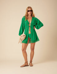 Green Broderie Anglaise Beach Kimono