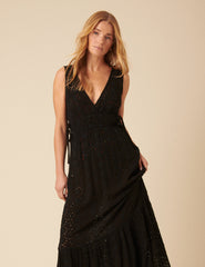 Black Broderie Anglaise Maxi Dress