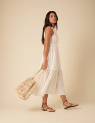 White Broderie Anglaise Tiered Blossom Midi Dress