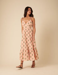 Pink Floral Printed Bellerose Midi Dress