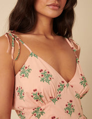 Pink Floral Printed Bellerose Midi Dress