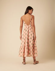 Pink Floral Printed Bellerose Midi Dress