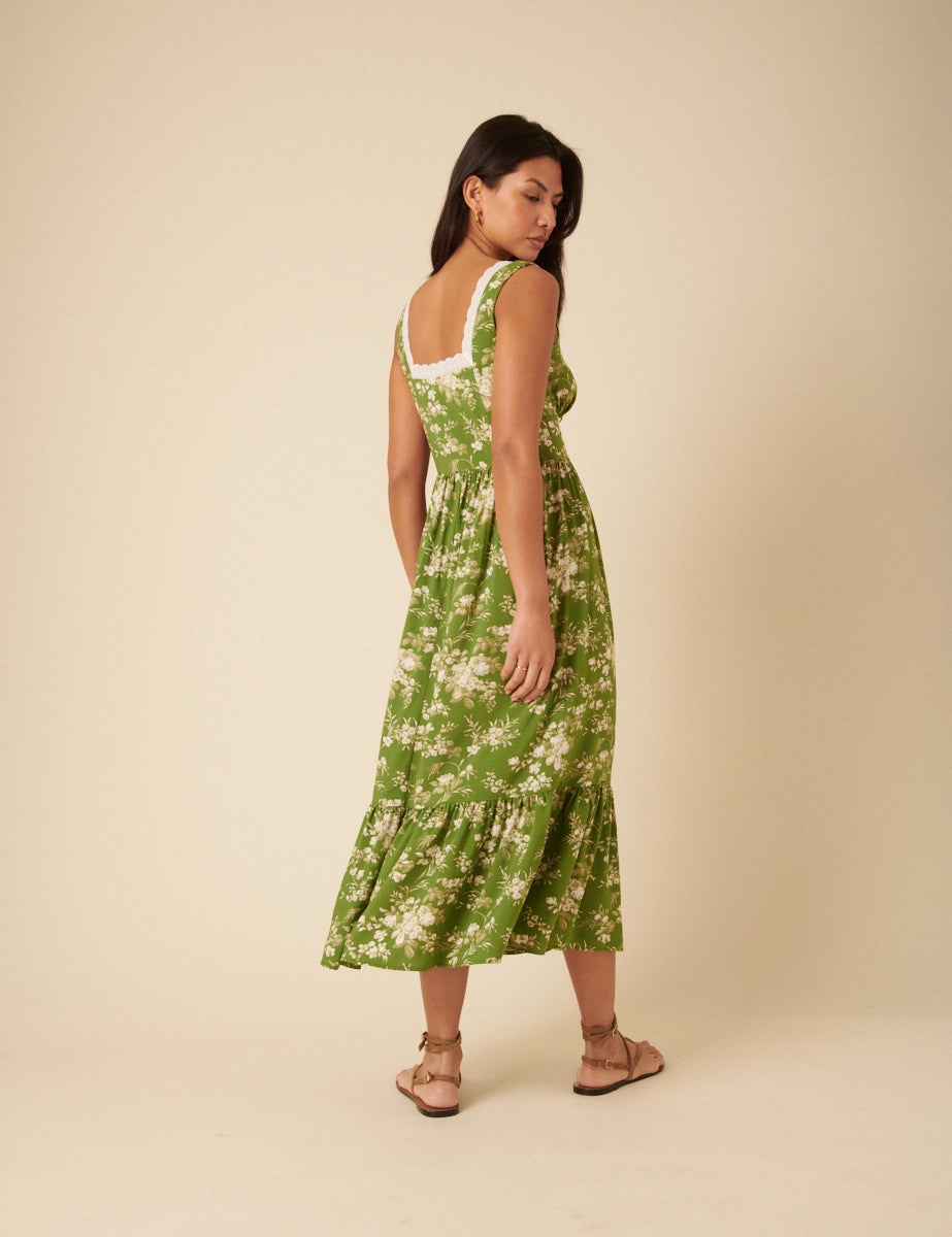 Green Floral Heather Midi Dress