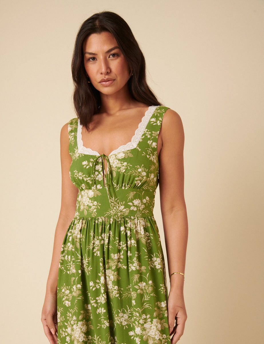 Green Floral Heather Midi Dress