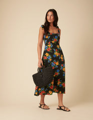 Black Floral Adrian Midi Dress