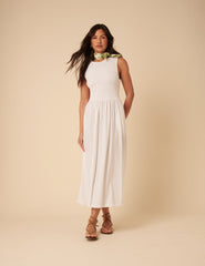 White Shirred Bodice Billie Midi Dress