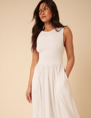 White Shirred Bodice Billie Midi Dress