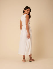 White Shirred Bodice Billie Midi Dress