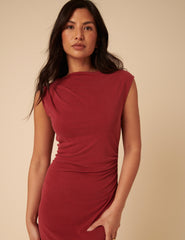 Red Jersey Gathered Side Amber Midi Dress